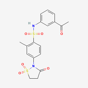 molecular formula C18H18N2O6S2 B7836881 N-(3-ACETYLPHENYL)-4-(1,1-DIOXIDO-3-OXO-2-ISOTHIAZOLIDINYL)-2-METHYLBENZENESULFONAMIDE 