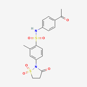 molecular formula C18H18N2O6S2 B7836889 N-(4-ACETYLPHENYL)-4-(1,1-DIOXIDO-3-OXO-2-ISOTHIAZOLIDINYL)-2-METHYLBENZENESULFONAMIDE 