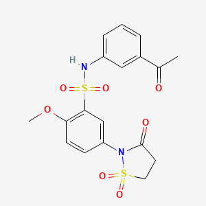 molecular formula C18H18N2O7S2 B7836904 N-(3-ACETYLPHENYL)-5-(1,1-DIOXIDO-3-OXO-2-ISOTHIAZOLIDINYL)-2-METHOXYBENZENESULFONAMIDE 