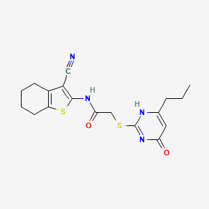 molecular formula C18H20N4O2S2 B7837005 N-(3-cyano-4,5,6,7-tetrahydro-1-benzothiophen-2-yl)-2-[(4-oxo-6-propyl-1H-pyrimidin-2-yl)sulfanyl]acetamide 