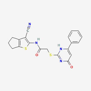 molecular formula C20H16N4O2S2 B7837026 N-(3-cyano-5,6-dihydro-4H-cyclopenta[b]thiophen-2-yl)-2-[(4-oxo-6-phenyl-1H-pyrimidin-2-yl)sulfanyl]acetamide 