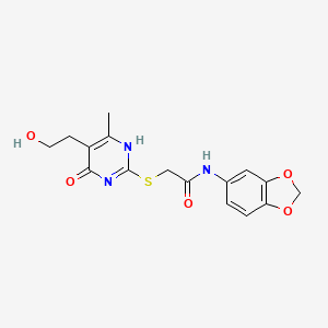 molecular formula C16H17N3O5S B7837084 N-(1,3-benzodioxol-5-yl)-2-[[5-(2-hydroxyethyl)-6-methyl-4-oxo-1H-pyrimidin-2-yl]sulfanyl]acetamide 