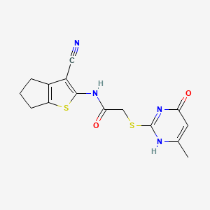 molecular formula C15H14N4O2S2 B7837130 N-(3-cyano-5,6-dihydro-4H-cyclopenta[b]thiophen-2-yl)-2-[(6-methyl-4-oxo-1H-pyrimidin-2-yl)sulfanyl]acetamide 