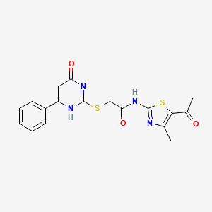 molecular formula C18H16N4O3S2 B7837205 N-(5-acetyl-4-methyl-1,3-thiazol-2-yl)-2-[(4-oxo-6-phenyl-1H-pyrimidin-2-yl)sulfanyl]acetamide 