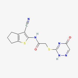 molecular formula C13H11N5O2S2 B7837219 N-(3-cyano-5,6-dihydro-4H-cyclopenta[b]thiophen-2-yl)-2-[(5-oxo-2H-1,2,4-triazin-3-yl)sulfanyl]acetamide 