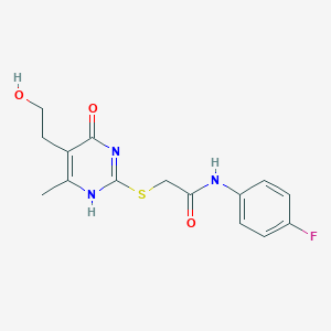 molecular formula C15H16FN3O3S B7837232 N-(4-fluorophenyl)-2-[[5-(2-hydroxyethyl)-6-methyl-4-oxo-1H-pyrimidin-2-yl]sulfanyl]acetamide 