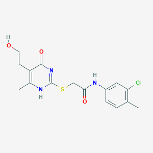 molecular formula C16H18ClN3O3S B7837286 N-(3-chloro-4-methylphenyl)-2-[[5-(2-hydroxyethyl)-6-methyl-4-oxo-1H-pyrimidin-2-yl]sulfanyl]acetamide 