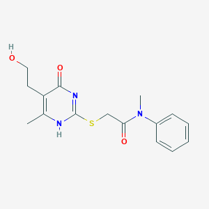 molecular formula C16H19N3O3S B7837323 2-[[5-(2-hydroxyethyl)-6-methyl-4-oxo-1H-pyrimidin-2-yl]sulfanyl]-N-methyl-N-phenylacetamide 