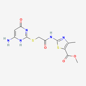 molecular formula C12H13N5O4S2 B7837382 methyl 2-[[2-[(6-amino-4-oxo-1H-pyrimidin-2-yl)sulfanyl]acetyl]amino]-4-methyl-1,3-thiazole-5-carboxylate 