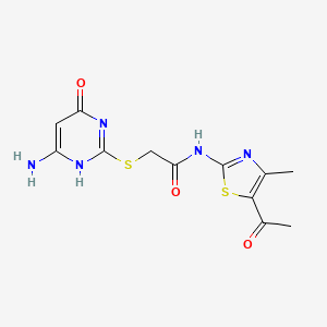molecular formula C12H13N5O3S2 B7837384 N-(5-acetyl-4-methyl-1,3-thiazol-2-yl)-2-[(6-amino-4-oxo-1H-pyrimidin-2-yl)sulfanyl]acetamide 