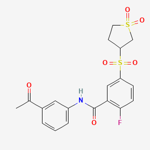 molecular formula C19H18FNO6S2 B7840766 N-(3-acetylphenyl)-5-[(1,1-dioxidotetrahydrothiophen-3-yl)sulfonyl]-2-fluorobenzamide 