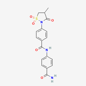 molecular formula C18H17N3O5S B7850422 N-(4-CARBAMOYLPHENYL)-4-(4-METHYL-1,1-DIOXIDO-3-OXO-2-ISOTHIAZOLIDINYL)BENZAMIDE 