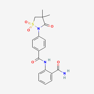 molecular formula C19H19N3O5S B7850428 N-(2-CARBAMOYLPHENYL)-4-(4,4-DIMETHYL-1,1-DIOXIDO-3-OXO-2-ISOTHIAZOLIDINYL)BENZAMIDE 