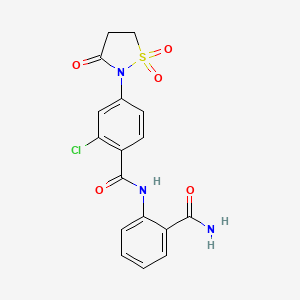 molecular formula C17H14ClN3O5S B7850434 N-(2-CARBAMOYLPHENYL)-2-CHLORO-4-(1,1-DIOXIDO-3-OXO-2-ISOTHIAZOLIDINYL)BENZAMIDE 