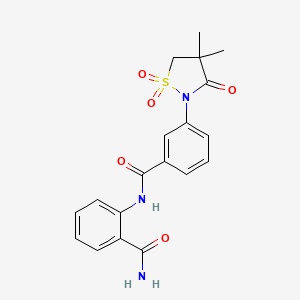 molecular formula C19H19N3O5S B7850445 N-(2-CARBAMOYLPHENYL)-3-(4,4-DIMETHYL-1,1-DIOXIDO-3-OXO-2-ISOTHIAZOLIDINYL)BENZAMIDE 