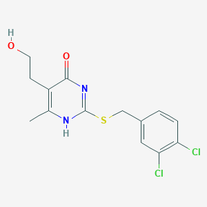 molecular formula C14H14Cl2N2O2S B7850588 2-[(3,4-dichlorophenyl)methylsulfanyl]-5-(2-hydroxyethyl)-6-methyl-1H-pyrimidin-4-one 