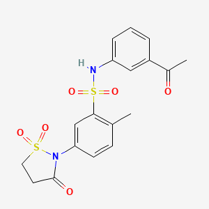 molecular formula C18H18N2O6S2 B7850728 N-(3-ACETYLPHENYL)-5-(1,1-DIOXIDO-3-OXO-2-ISOTHIAZOLIDINYL)-2-METHYLBENZENESULFONAMIDE 