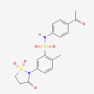 molecular formula C18H18N2O6S2 B7850736 N-(4-ACETYLPHENYL)-5-(1,1-DIOXIDO-3-OXO-2-ISOTHIAZOLIDINYL)-2-METHYLBENZENESULFONAMIDE 