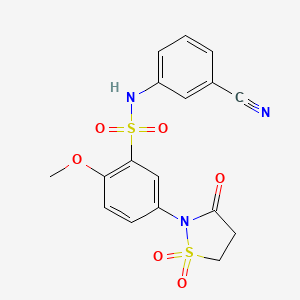 molecular formula C17H15N3O6S2 B7850832 N-(3-cyanophenyl)-2-methoxy-5-(1,1,3-trioxo-1,2-thiazolidin-2-yl)benzenesulfonamide 