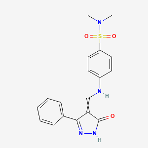molecular formula C18H18N4O3S B7853017 N,N-dimethyl-4-[(5-oxo-3-phenyl-1H-pyrazol-4-ylidene)methylamino]benzenesulfonamide 