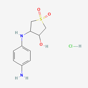 molecular formula C10H15ClN2O3S B7855125 3-((4-Aminophenyl)amino)-4-hydroxytetrahydrothiophene 1,1-dioxide hydrochloride 