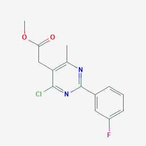 molecular formula C14H12ClFN2O2 B7857686 Methyl 2-[4-chloro-2-(3-fluorophenyl)-6-methyl-5-pyrimidinyl]acetate 
