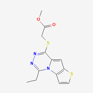 molecular formula C13H13N3O2S2 B7857702 methyl 2-[(12-ethyl-5-thia-1,10,11-triazatricyclo[6.4.0.02,6]dodeca-2(6),3,7,9,11-pentaen-9-yl)sulfanyl]acetate 
