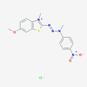 molecular formula C16H16ClN5O3S B078658 6-Methoxy-3-methyl-2-[3-methyl-3-(4-nitrophenyl)triazen-1-YL]benzothiazolium chloride CAS No. 14970-38-8