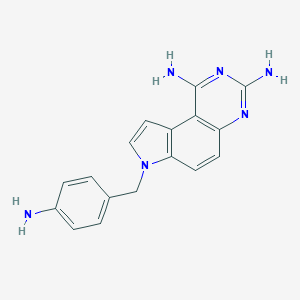 molecular formula C17H16N6 B078752 7H-Pyrrolo(3,2-f)quinazoline-1,3-diamine, 7-((4-aminophenyl)methyl)- CAS No. 750522-61-3