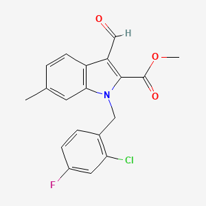 molecular formula C19H15ClFNO3 B7875467 methyl 1-(2-chloro-4-fluorobenzyl)-3-formyl-6-methyl-1H-indole-2-carboxylate 
