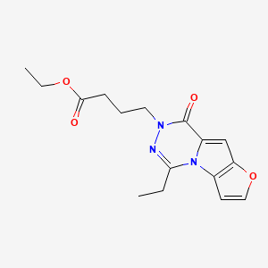 molecular formula C16H19N3O4 B7877979 ethyl 4-(12-ethyl-9-oxo-5-oxa-1,10,11-triazatricyclo[6.4.0.02,6]dodeca-2(6),3,7,11-tetraen-10-yl)butanoate 