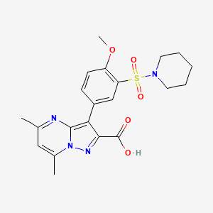 molecular formula C21H24N4O5S B7880092 3-[4-Methoxy-3-(piperidin-1-ylsulfonyl)phenyl]-5,7-dimethylpyrazolo[1,5-a]pyrimidine-2-carboxylic acid 