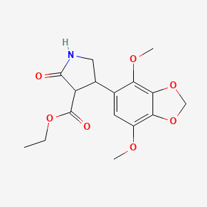 molecular formula C16H19NO7 B7880347 Ethyl 4-(4,7-dimethoxy-1,3-benzodioxol-5-yl)-2-oxopyrrolidine-3-carboxylate 