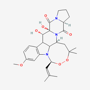 5H,12H-3,4-Dioxa-5a,11a,15a-triazacyclooct[lm]indeno[5,6-b]fluorene-11,15(2H,13H)-dione,1,10,10a,14,14a,15b-hexahydro-10,10a-dihydroxy-7-methoxy-2,2-dimethyl-5-(2-methyl-1-propen-1-yl)-,(5r,10s,10ar,1