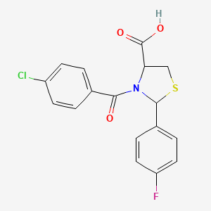 molecular formula C17H13ClFNO3S B7882653 3-(4-chlorobenzoyl)-2-(4-fluorophenyl)-1,3-thiazolidine-4-carboxylic acid 