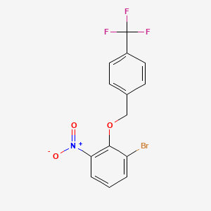 molecular formula C14H9BrF3NO3 B7883531 1-Bromo-3-nitro-2-{[4-(trifluoromethyl)benzyl]oxy}benzene 