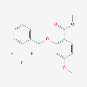 molecular formula C17H15F3O4 B7883532 Methyl 4-methoxy-2-{[2-(trifluoromethyl)benzyl]oxy}benzoate 