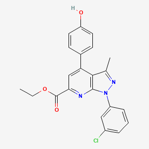 molecular formula C22H18ClN3O3 B7885381 Ethyl 1-(3-chlorophenyl)-4-(4-hydroxyphenyl)-3-methylpyrazolo[3,4-b]pyridine-6-carboxylate 