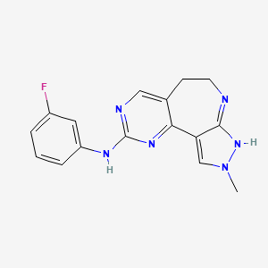molecular formula C16H15FN6 B7885739 N-(3-fluorophenyl)-4-methyl-4,5,7,12,14-pentazatricyclo[8.4.0.02,6]tetradeca-1(14),2,6,10,12-pentaen-13-amine 