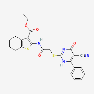 molecular formula C24H22N4O4S2 B7886344 ethyl 2-[[2-[(5-cyano-4-oxo-6-phenyl-1H-pyrimidin-2-yl)sulfanyl]acetyl]amino]-4,5,6,7-tetrahydro-1-benzothiophene-3-carboxylate 