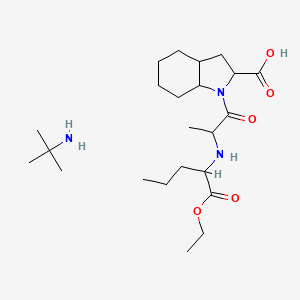 molecular formula C23H43N3O5 B7887347 1-[2-[(1-Ethoxy-1-oxidanylidene-pentan-2-yl)amino]propanoyl]-2,3,3a,4,5,6,7,7a-octahydroindole-2-carboxylic acid; 2-methylpropan-2-amine 