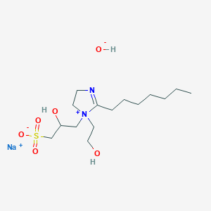 molecular formula C15H30N2NaO5S B078921 2-Heptyl-1-(2-hydroxyethyl)-1-(2-hydroxy-3-sulphonatopropyl)-2-imidazolinium, monosodium salt CAS No. 14351-00-9