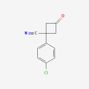 molecular formula C11H8ClNO B7895930 1-(4-chlorophenyl)-3-oxocyclobutane-1-carbonitrile 