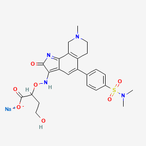 molecular formula C24H27N4NaO7S B7897338 sodium;2-[[5-[4-(dimethylsulfamoyl)phenyl]-8-methyl-2-oxo-7,9-dihydro-6H-pyrrolo[3,2-h]isoquinolin-3-yl]amino]oxy-4-hydroxybutanoate 