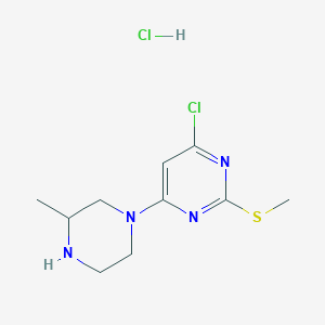molecular formula C10H16Cl2N4S B7897902 4-Chloro-6-(3-methyl-piperazin-1-yl)-2-methylsulfanyl-pyrimidine hydrochloride 