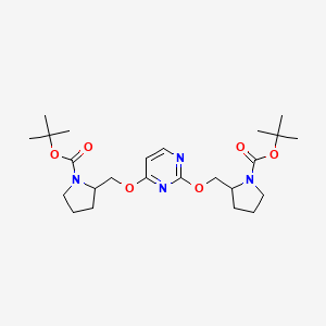 molecular formula C24H38N4O6 B7898995 Tert-butyl 2-((2-((1-(tert-butoxycarbonyl)pyrrolidin-2-yl)methoxy)pyrimidin-4-yloxy)methyl)pyrrolidine-1-carboxylate 