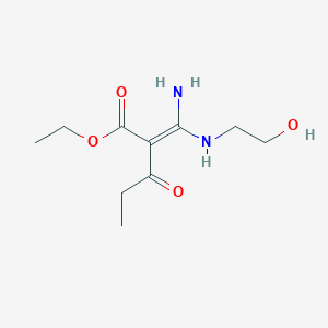 molecular formula C10H18N2O4 B7899916 ethyl (2E)-2-[amino-(2-hydroxyethylamino)methylidene]-3-oxopentanoate 