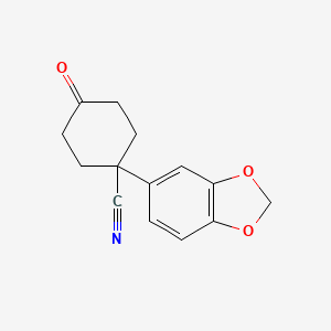 molecular formula C14H13NO3 B7900508 4-Cyano-4-(3,4-methylenedioxyphenyl)cyclohexanone 