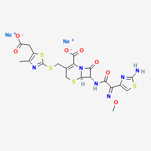 molecular formula C20H18N6Na2O7S4 B7908058 disodium;(6R)-7-[[(2E)-2-(2-amino-1,3-thiazol-4-yl)-2-methoxyiminoacetyl]amino]-3-[[5-(carboxylatomethyl)-4-methyl-1,3-thiazol-2-yl]sulfanylmethyl]-8-oxo-5-thia-1-azabicyclo[4.2.0]oct-2-ene-2-carboxylate 