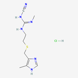molecular formula C10H17ClN6S B7908341 1-cyano-2-methyl-3-[2-[(5-methyl-1H-imidazol-4-yl)methylsulfanyl]ethyl]guanidine;hydron;chloride CAS No. 71989-90-7